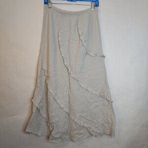 Chalet Linen Maxi Skirt Women's L Ruffles Elastic Pull On Waist Resort Vacation
